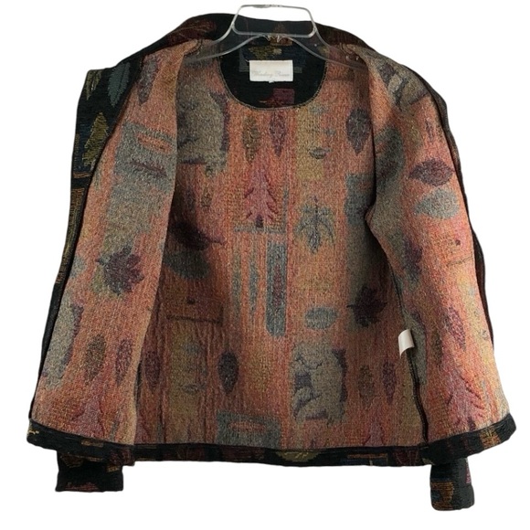 Vintage 90s Winding River tapestry coat nature animals black - Picture 9 of 11